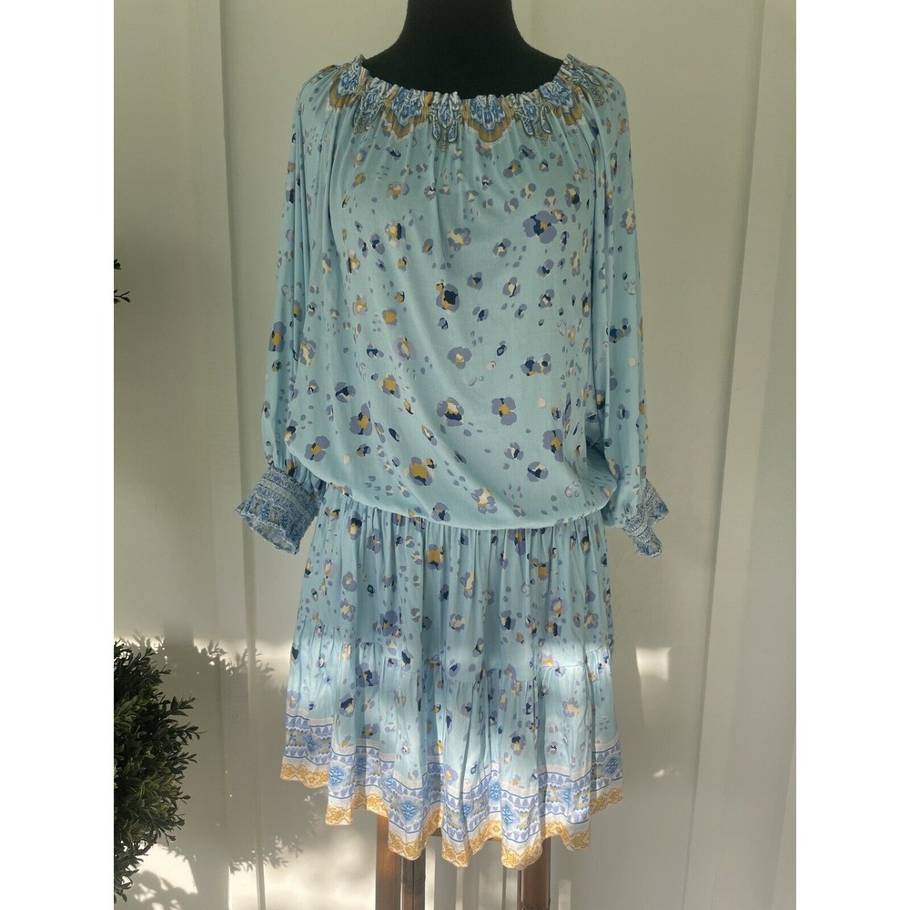 Hale Bob Abstract Floral Elastic Drop Waist Dress On Off Shoulder Medium